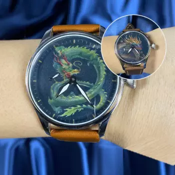 Часы мужские механические с сапфировым стеклом и кожаным ремешком, 44 мм