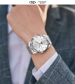 Часы мужские многофункциональные с большим циферблатом, водонепроницаемые, автоматические, механические, стальной ремешок для часов