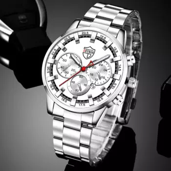 часы мужские Модные часы для мужчин, деловые кварцевые наручные часы из нержавеющей стали, календарь, светящиеся часы, роскошные мужские повседневные часы с кожаным ремешкомМужские часы