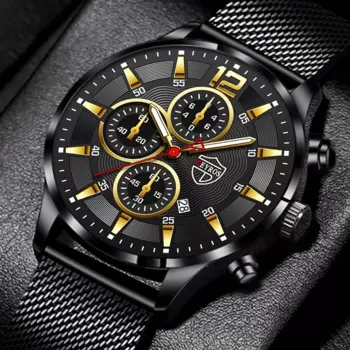 часы мужские Модные мужские часы, роскошные кварцевые наручные часы с сетчатым ремешком из нержавеющей стали, светящиеся часы, мужские деловые повседневные часы с кожаным ремешком