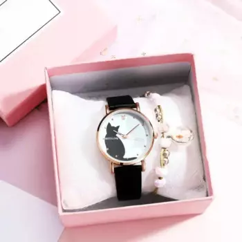 Часы с милым мультяшным котом для девочек, минималистичный ремень, кварцевые женские кварцевые наручные часы, детские часы Женские Наручные Montre Femme Reloj