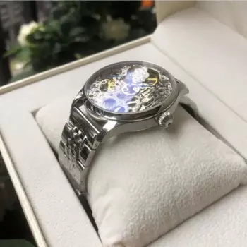 Часы-скелетоны мужские с кожаным ремешком, 41 мм