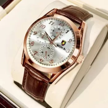 Часы ведущей марки WOKAI, мужские спортивные часы, повседневные деловые кварцевые наручные часы с кожаным ремешком, мужские часы, мужские часы