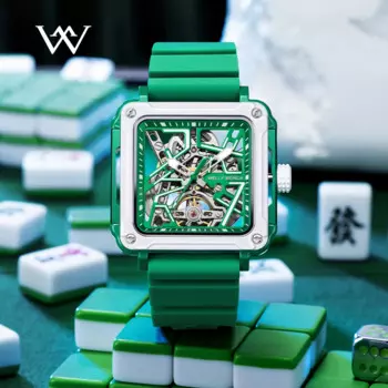 Часы WM Welly Merck из нержавеющей стали, автоматические механические мужские часы, ограниченная серия Mahjong, квадратные часы со скелетом, мужские часы WM091