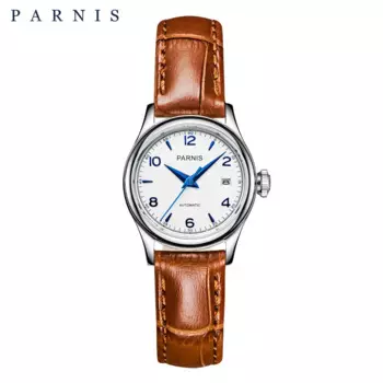 Часы женские механические с сапфировым стеклом и кожаным ремешком, 26 мм