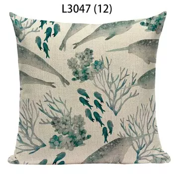 Чехлы для подушек Pumelo Tree, лен/хлопок, синий, морская жизнь