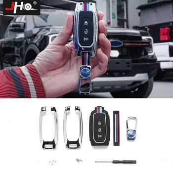 Чехол для автомобильного ключа из сплава JHO, задняя крышка, серебряная Защитная отделка, твердый стиль, подходит для Ford Ranger 2019-2024, декоративные аксессуары