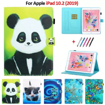 Чехол для iPad 7-го поколения, кожаный кошелек с рисунком милой панды, совы, кота, чехол-подставка для планшета iPad 10.2, чехол 2019 дюйма, чехол + ручка