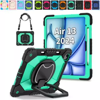 Чехол для iPad Air 13 2024, 13 дюймов, вращающийся на 360 °, с регулируемой подставкой и плечевыми ремнями