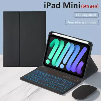 Чехол для клавиатуры Apple iPad mini 6, умный мини-чехол со слотом для карандашей и магнитной светодиодной клавиатурой, чехол для iPad Mini 6 gen, Бесплатная мышь