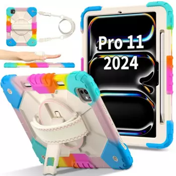 Чехол для планшета IPad Pro 11 дюймов, 2024, чехол с вращающейся ручкой и подставкой для ручек, противоударный, прочный, безопасный, нетоксичный, мягкий силиконовый чехол