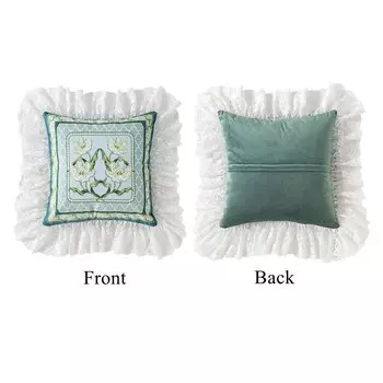 Чехол для подушки Formaso бархатный синий-зеленый с цветами лилий 45x45 см