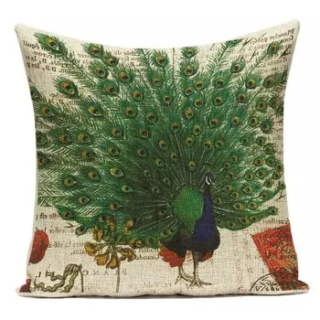 Чехол для подушки LSQDVQ с принтом павлина, лен/хлопок, 45x45 см