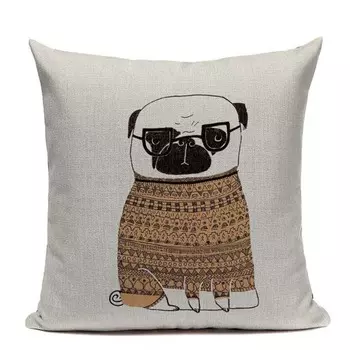 Чехол для подушки Pumelo Tree лен/хлопок милый мопс 45x45 см