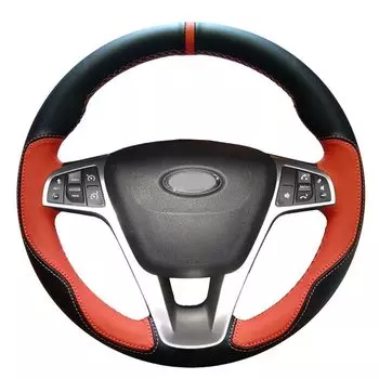 Чехол для руля автомобиля CARDAK, из искусственной кожи, оранжевый, черный, прошитый вручную, для Lada Vesta 2015, 2016, 2017, 2018, 2019, Xray 2016