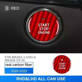 Чехол из натурального твердого углеродного волокна для кнопки запуска и остановки двигателя для Mazda 3 Axela 2020, 2021, 2022, стикер для автомобиля для Mazda CX-30 2020-2022