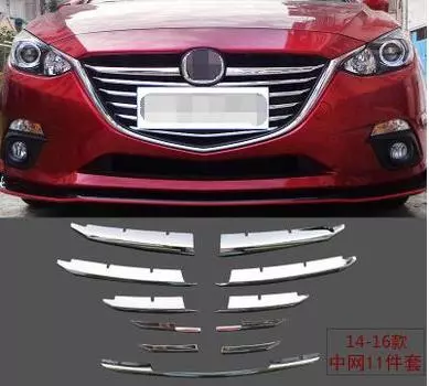Чехол Legend на переднюю решетку для Mazda 3 Axela 2014-2018, АБС-хром, 11 шт./компл., автоаксессуары 2015 2016 2017
