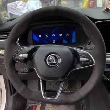 Чехол на руль автомобиля из мягкой замши для Skoda Octavia PRO KAROQ 2021-2022, чехол на руль «сделай сам», аксессуары для салона автомобиля