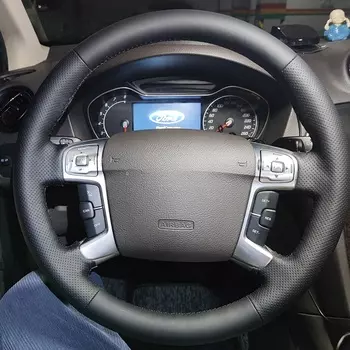 Чехол на руль автомобиля из натуральной кожи для Ford Mondeo 2007-2014 Galaxy 2006-2015, чехол с ручкой, аксессуары для салона автомобиля