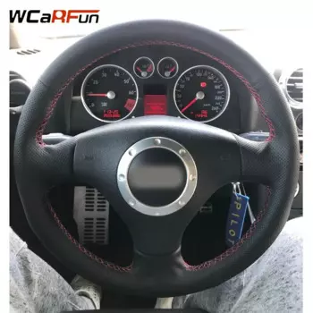 Чехол на руль WCaRFun для Audi A2, 8Z, A3, 8, 8 л, кожаный, черного цвета, для занятий спортом, A4, B6, A6, C5, A8, D2, TT 8N, S3, S4, RS4, RS6