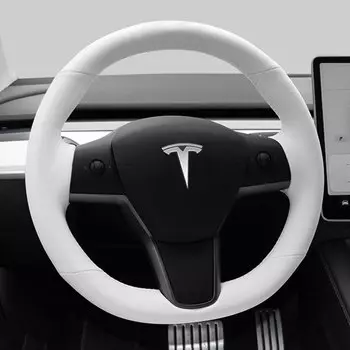 Чехол на рулевое колесо автомобиля для Tesla Model 3 2017-2022 Индивидуальные аксессуары для салона автомобиля Белая оплетка рулевого колеса своими руками