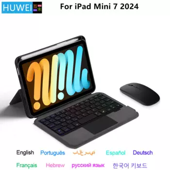 Чехол с подсветкой клавиатуры HUWEI для iPad Mini 7 2024 8,3 дюйма, умный чехол для нового iPad Mini 7, 7-го поколения Mini7, испанский, португальский