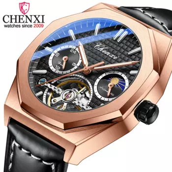 CHENXI Мужские механические часы Топ бренд класса люкс водонепроницаемые автоматические наручные часы мужские Часы повседневные кожаные часы Tourbillon