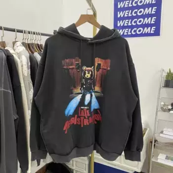 Черная толстовка с капюшоном Kanye West, утепленная толстовка в стиле 1:1, уличный винтажный пуловер для мужчин и женщин