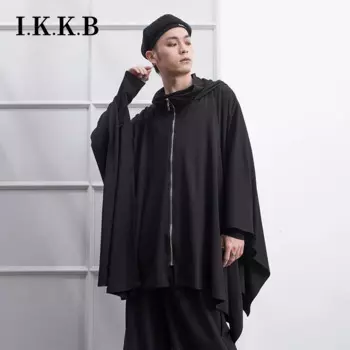 Черная толстовка с капюшоном, толстовка с капюшоном, на весну/лето, толстовка с капюшоном, накидка, накидка, рубашка летучей мыши, свободная куртка
