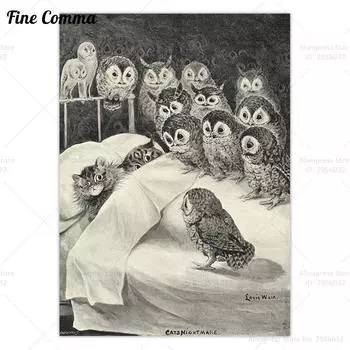 Черно-белый винтажный постер с кошками Fine Comma