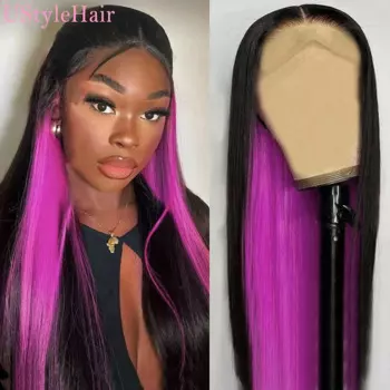 Черно-розовый парик UStyleHair, длинные прямые синтетические кружевные передние парики для женщин, половина черного, половина, розовый, свободный, вьющийся, волнистый парик