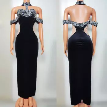 Черное бархатное женское платье, вечернее платье для сцены, певицы, бара, ночного клуба, Ds-Джея, сценический танцевальный костюм Gogo XS8594