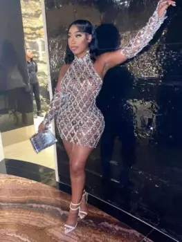 Черное мини-платье с открытой спиной и блестками, стразами, вечернее платье для вечеринки, дня рождения, вечернего наряда, женский сценический костюм певицы