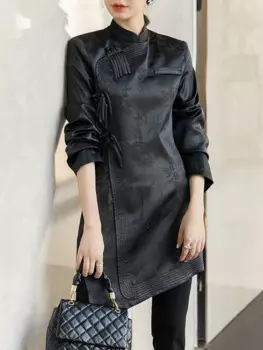 Черное платье Ципао Cheongsam Chi-pao улучшает женскую одежду, традиционное китайское платье, жаккардовое платье с вышивкой, весна и осень