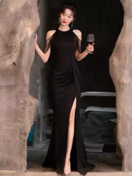 Черное вечернее платье высокого разрешения для женщин 2023 новый стиль темпераментная знаменитость высокий дизайн искусственная кожа роскошное маленькое высококачественное платье