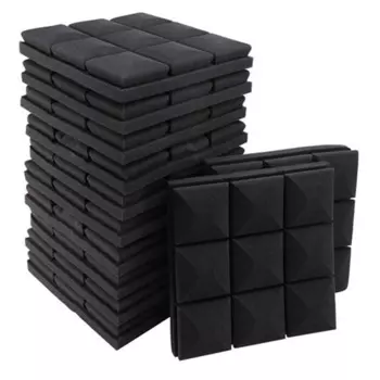 Черные акустические пенопластовые панели 2x12x12 дюймов, звукоизоляция в виде грибов, хлопковая звукоизоляция, Звукопоглощающая изоляция, 24 упаковки