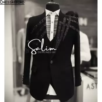 Черные блестящие блейзеры, мужские костюмы, модные банкетные деловые костюмы из 2 предметов, пиджак, брюки