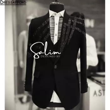 Черные блестящие блейзеры, мужские костюмы, модные банкетные деловые костюмы из 2 предметов, пиджак, брюки
