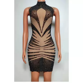 Черные блестящие платья для ночного клуба, женское облегающее платье с высоким воротником, одежда для сцены ведущего певицы, сексуальный женский костюм для танцев Gogo