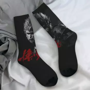 Черные художественные носки Wukong, новинка, чулки, мужские мягкие велосипедные носки средней длины, Осенние нескользящие носки с графическим рисунком