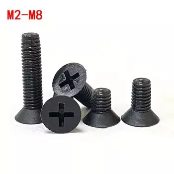 Черные нейлоновые винты с потайной головкой M2.5 M3 M4, пластиковые плоские винты Phillips длиной 5-40 мм, 20/30/50/100 шт.