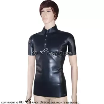 Черные сексуальные рубашки из латекса, резиновая одежда с коротким рукавом, футболка, верх, униформа