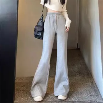 Черные широкие брюки с микроприкрытием, женские бархатные осенне-зимние толстые теплые брюки на шнурке, простые спортивные повседневные брюки с высокой талией