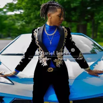 Черные свадебные костюмы для жениха, блейзер с золотыми аппликациями, брюки, мужские смокинги, облегающие мужские костюмы на заказ, мужские костюмы