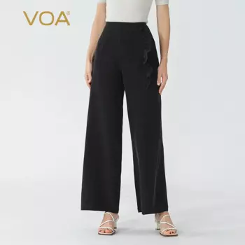 Черные тяжелые шелковые брюки 45 momme с естественной талией, асимметричные офисные женские прямые костюмы с оборками, широкие брюки KE797