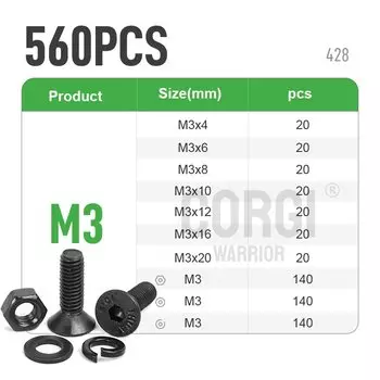 Черные винты с плоской головкой и потайной головкой Corgi Warrior DIN 7991 M1.6 M2 M2.5 M3 M4 M5 M6 M8 M10 10.9