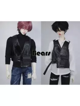 Черный блестящий кожаный жилет для BJD 1/3 70 Одежда для куклы дяди и ID75 B365