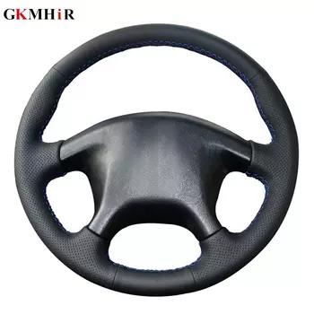 Черный чехол на руль автомобиля из искусственной кожи своими руками, сшитый вручную для Mitsubishi Pajero Old Mitsubishi Pajero Sport