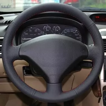 Черный чехол на руль автомобиля из искусственной кожи сшитый вручную для Peugeot 307 2001-2008 307 SW 2005-2008, автомобильные аксессуары