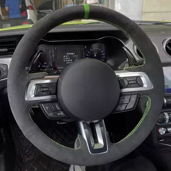 Черный чехол на руль автомобиля из натуральной кожи замши «сделай сам» для Ford Mustang 2015-2019/Missang GT 2015-2019 автомобильные аксессуары